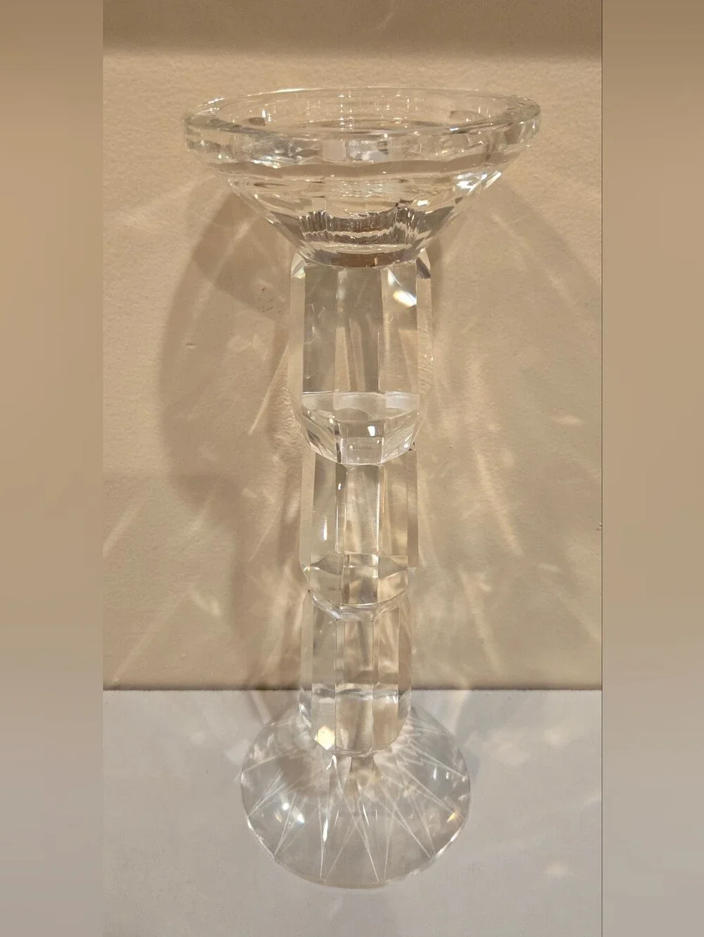 Art Deco Shannon Crystal Faceted Column Candle Holder - Clear
